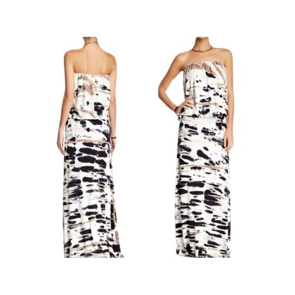 Young Fabulous & Broke Black, Brown & White Sydney Strapless Tie Dye Maxi Dress